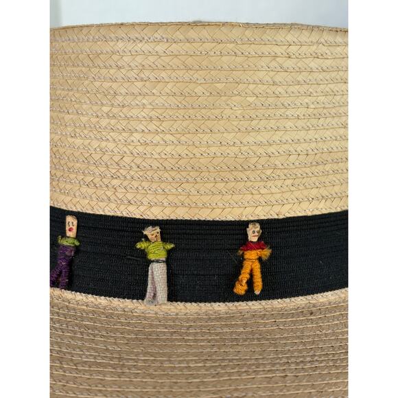 Vintage Men's PANAMA Fedora Hat Handwoven Straw Guatemala-w/Stick People-Size 7 - Picture 4 of 8
